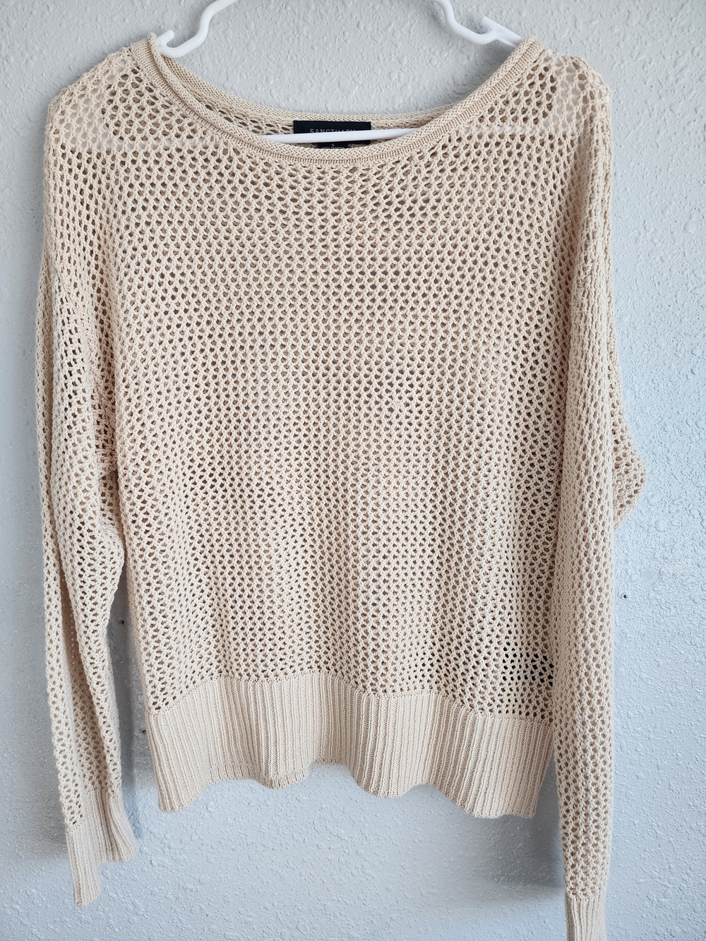 Sanctuary Open-Knit Crewneck Sweater in Beige